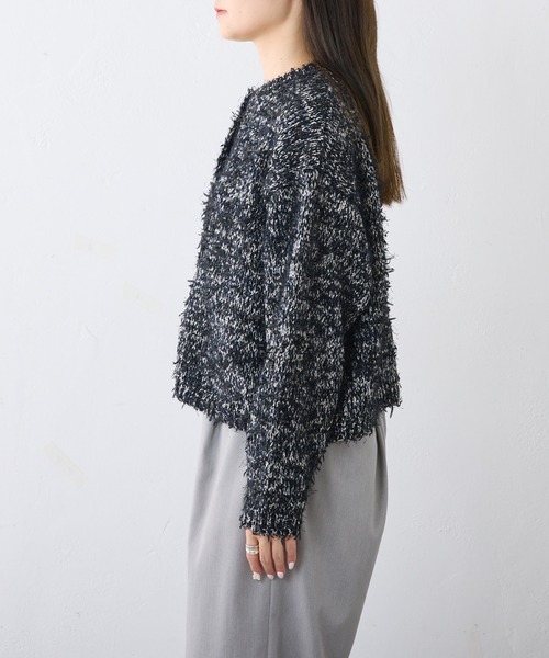 PUAL CE CIN（ピュアルセシン）の「【24AW】異素材MIXリボンテープヤーン カーディガン（カーディガン/ボレロ・レディース・アイボリー/ネイビー・FREE）」の10枚目の写真