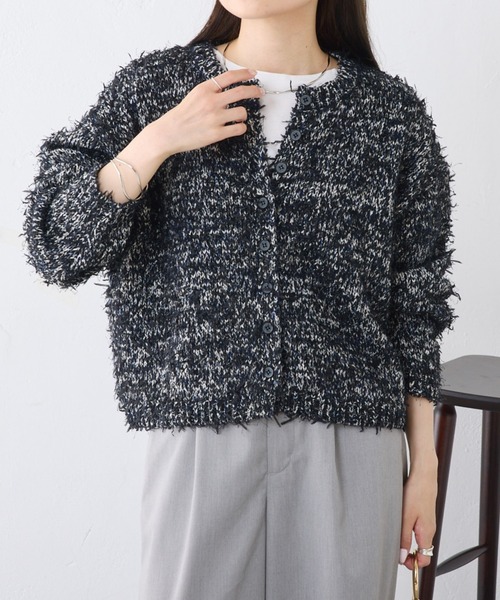 PUAL CE CIN（ピュアルセシン）の「【24AW】異素材MIXリボンテープヤーン カーディガン（カーディガン/ボレロ・レディース・アイボリー/ネイビー・FREE）」の3枚目の写真