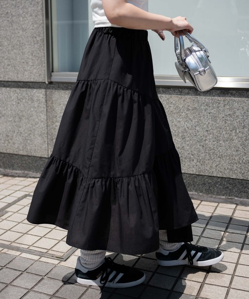 WEGO（ウィゴー）の「WEGO/ランダムフリルロングスカート（スカート・レディース・ブラック/グレー・FREE）」の9枚目の写真