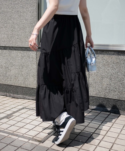WEGO（ウィゴー）の「WEGO/ランダムフリルロングスカート（スカート・レディース・ブラック/グレー・FREE）」の10枚目の写真