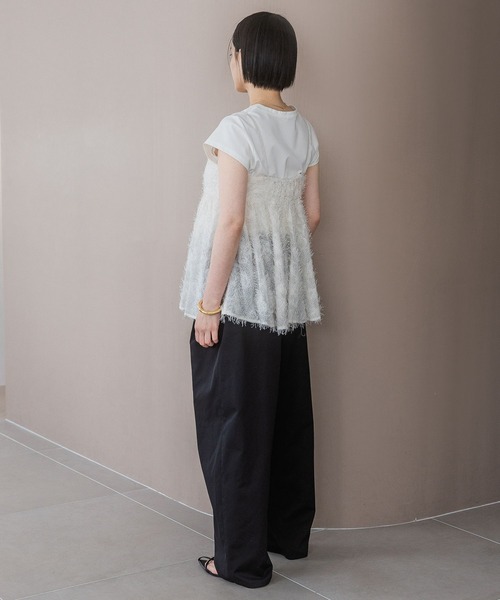 A part by（アパートバイ）の「フリンジチュールシシュウキャミソール（キャミソール・レディース・ブラック/アイボリー・FREE）」の9枚目の写真