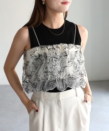 シャネル キャミソール ココマーク バックリボン シアー レース 花柄 刺繍 シャネル キャミソール ココマーク バックリボン シアー レース