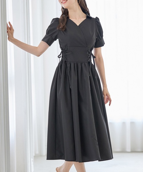 tocco closet(トッコ クローゼット)の「ウエストレースアップカシュクールワンピース(ワンピース・レディース・ピンク/ブラック/ブルー・M)」の5枚目の写真