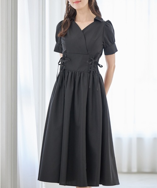 tocco closet(トッコ クローゼット)の「ウエストレースアップカシュクールワンピース(ワンピース・レディース・ピンク/ブラック/ブルー・M)」の8枚目の写真