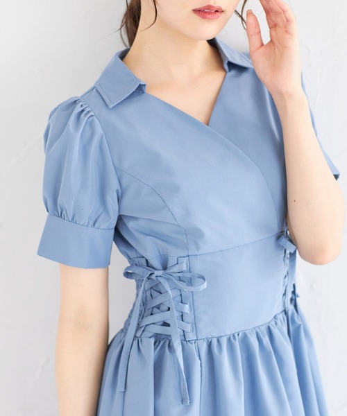 tocco closet(トッコ クローゼット)の「ウエストレースアップカシュクールワンピース(ワンピース・レディース・ピンク/ブラック/ブルー・M)」の10枚目の写真