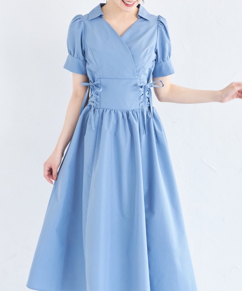 tocco closet(トッコ クローゼット)の「ウエストレースアップカシュクールワンピース(ワンピース・レディース・ピンク/ブラック/ブルー・M)」の12枚目の写真