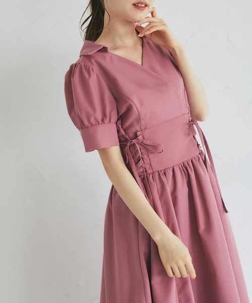 tocco closet(トッコ クローゼット)の「ウエストレースアップカシュクールワンピース(ワンピース・レディース・ピンク/ブラック/ブルー・M)」の15枚目の写真
