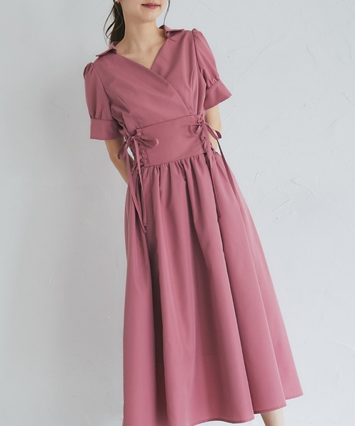 tocco closet(トッコ クローゼット)の「ウエストレースアップカシュクールワンピース(ワンピース・レディース・ピンク/ブラック/ブルー・M)」の17枚目の写真