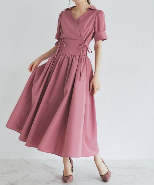 tocco closet(トッコ クローゼット)の「ウエストレースアップカシュクールワンピース(ワンピース・レディース・ピンク/ブラック/ブルー・M)」の18枚目の写真