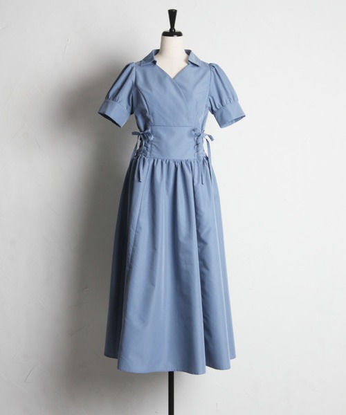 tocco closet(トッコ クローゼット)の「ウエストレースアップカシュクールワンピース(ワンピース・レディース・ピンク/ブラック/ブルー・M)」の21枚目の写真