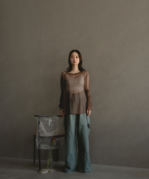 mideal(マイディール)の「sheer sleeve tops / シアースリーブトップス(Tシャツ/カットソー・レディース・ブラウン/アイボリー・FREE)」の10枚目の写真