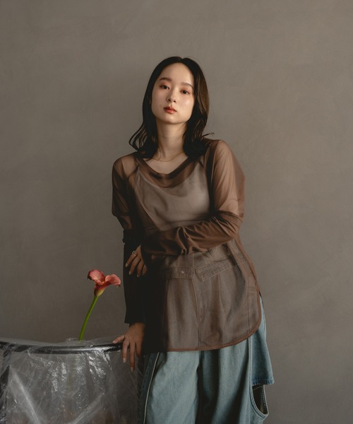 mideal(マイディール)の「sheer sleeve tops / シアースリーブトップス(Tシャツ/カットソー・レディース・ブラウン/アイボリー・FREE)」の11枚目の写真