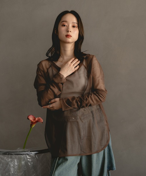 mideal(マイディール)の「sheer sleeve tops / シアースリーブトップス(Tシャツ/カットソー・レディース・ブラウン/アイボリー・FREE)」の12枚目の写真