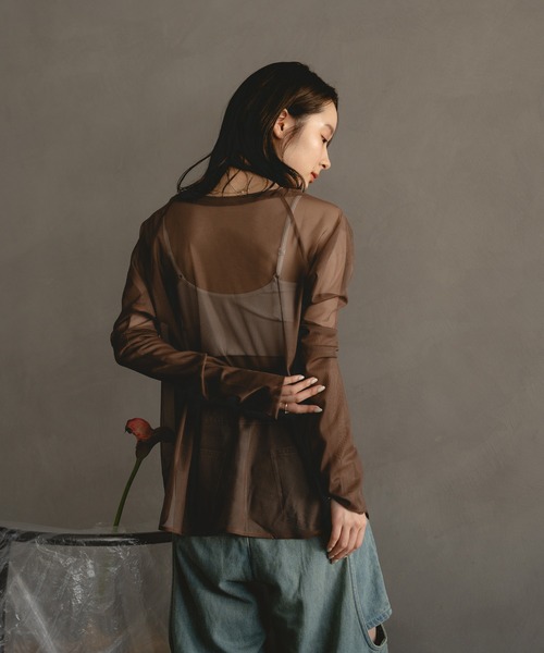 mideal(マイディール)の「sheer sleeve tops / シアースリーブトップス(Tシャツ/カットソー・レディース・ブラウン/アイボリー・FREE)」の14枚目の写真