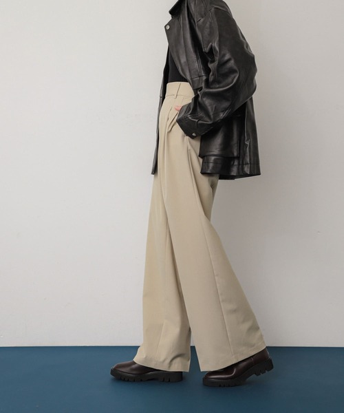 PUBLIC TOKYO ワイドパンツ ボトム PUBLIC TOKYO スラックス クロス2タックストライプワイドパンツ