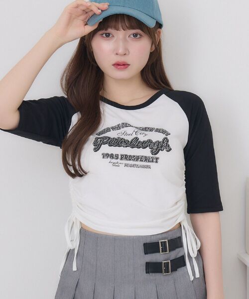ems excite(エムズエキサイト)の「ドロスト五分袖TEE(Tシャツ/カットソー・レディース・ホワイト系その他/ブラウン/オフホワイト・FREE)」の9枚目の写真