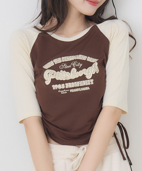 She Tokyo 黒の五分袖Tシャツ Pierrot tシャツ 「骨格ストレートさんにオススメ」Vネック/五分