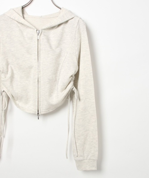 Heather（ヘザー）の「ギャザーWZIP裏毛フーディ　144349（パーカー・レディース・オフホワイト/チャコールグレー/オートミール・FREE）」の7枚目の写真