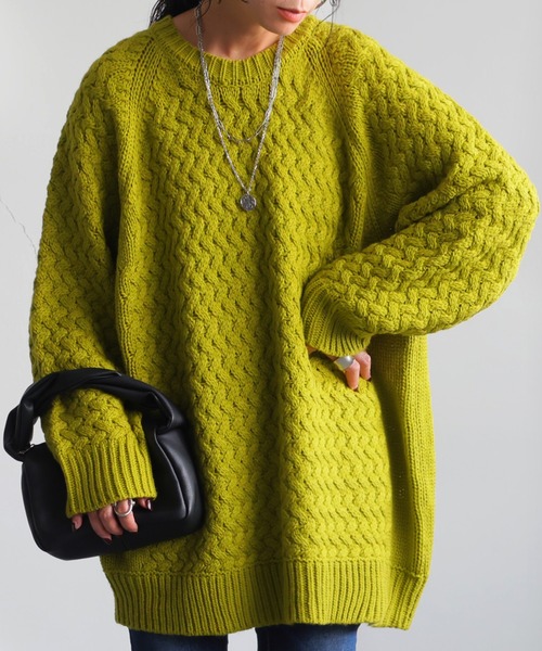 antiqua（アンティカ）の「バルキー編みニット（ニット/セーター・レディース・ベージュ/ライム/ブラック/ブルー・ONESIZE）」の3枚目の写真