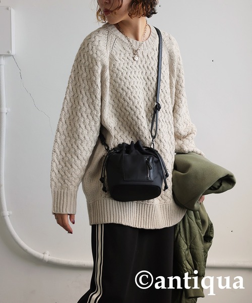 antiqua（アンティカ）の「バルキー編みニット（ニット/セーター・レディース・ベージュ/ライム/ブラック/ブルー・ONESIZE）」の14枚目の写真
