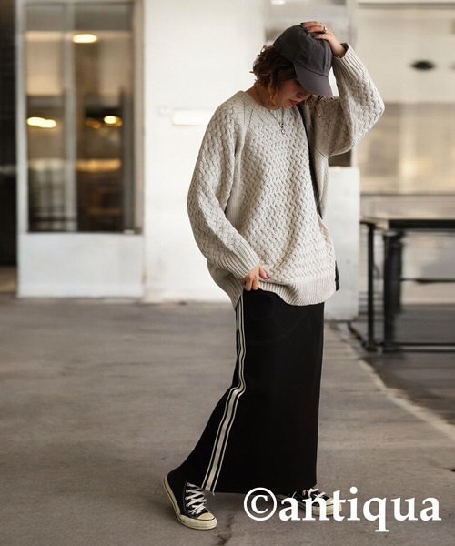 antiqua（アンティカ）の「バルキー編みニット（ニット/セーター・レディース・ベージュ/ライム/ブラック/ブルー・ONESIZE）」の15枚目の写真