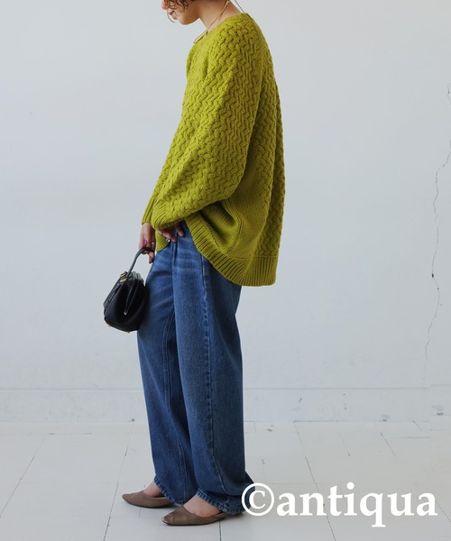 antiqua（アンティカ）の「バルキー編みニット（ニット/セーター・レディース・ベージュ/ライム/ブラック/ブルー・ONESIZE）」の20枚目の写真