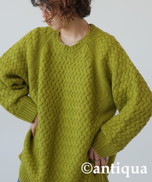 antiqua（アンティカ）の「バルキー編みニット（ニット/セーター・レディース・ベージュ/ライム/ブラック/ブルー・ONESIZE）」の19枚目の写真