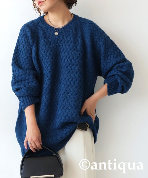 antiqua（アンティカ）の「バルキー編みニット（ニット/セーター・レディース・ベージュ/ライム/ブラック/ブルー・ONESIZE）」の22枚目の写真