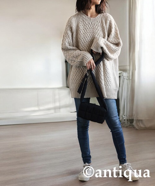 antiqua（アンティカ）の「バルキー編みニット（ニット/セーター・レディース・ベージュ/ライム/ブラック/ブルー・ONESIZE）」の11枚目の写真