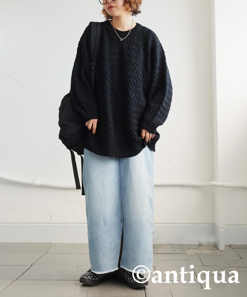 antiqua（アンティカ）の「バルキー編みニット（ニット/セーター・レディース・ベージュ/ライム/ブラック/ブルー・ONESIZE）」の5枚目の写真