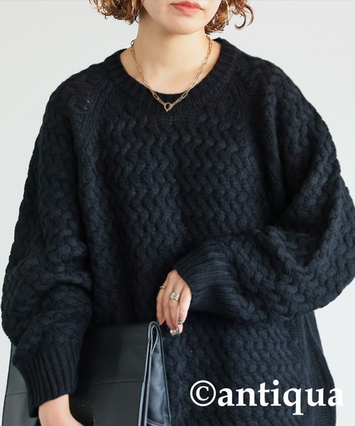 antiqua（アンティカ）の「バルキー編みニット（ニット/セーター・レディース・ベージュ/ライム/ブラック/ブルー・ONESIZE）」の9枚目の写真