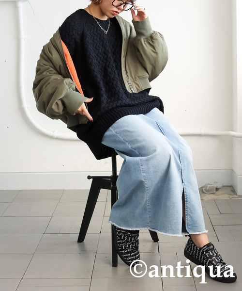 antiqua（アンティカ）の「バルキー編みニット（ニット/セーター・レディース・ベージュ/ライム/ブラック/ブルー・ONESIZE）」の6枚目の写真