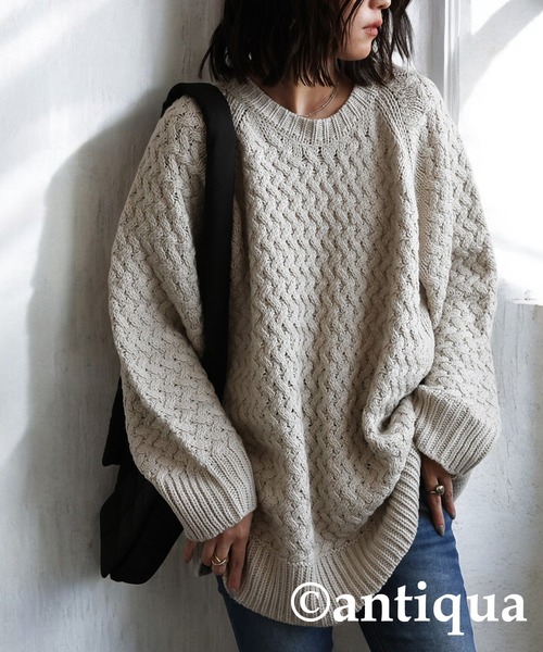antiqua（アンティカ）の「バルキー編みニット（ニット/セーター・レディース・ベージュ/ライム/ブラック/ブルー・ONESIZE）」の12枚目の写真