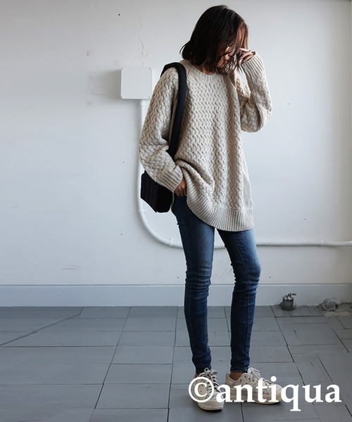 antiqua（アンティカ）の「バルキー編みニット（ニット/セーター・レディース・ベージュ/ライム/ブラック/ブルー・ONESIZE）」の13枚目の写真