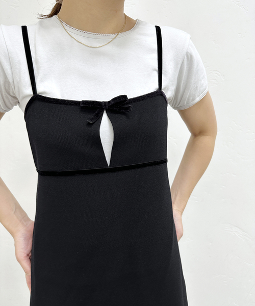 U by SPICK&SPAN(ユーバイスピックアンドスパン)の「ニットミニキャミワンピース(ワンピース・レディース・ブラック・FREE)」の3枚目の写真
