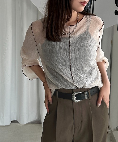 apres jour mignon(アプレジュールミニョン)の「楊柳メロウシアートップス【ZOZOTOWN限定アイテム】(シャツ/ブラウス・レディース・チャコールグレー/ブラック/アイボリー/ボルドー・X-LARGE/フリー)」の6枚目の写真