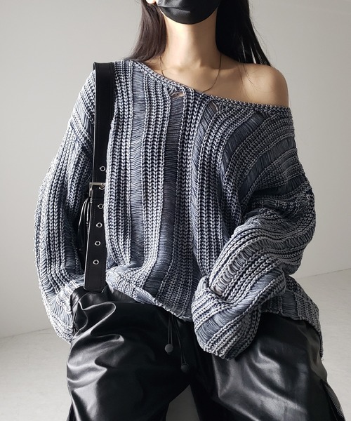 me+em select(ミームセレクト)の「※※【 4color 】ヴィンテージウォッシュクロップドオーバーニット / vintage wash cropped over knit(ニット/セーター・レディース・ブラック/ブラウン/ネイビー/グレー・FREE)」の4枚目の写真