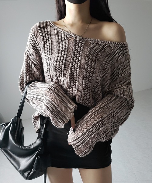 me+em select(ミームセレクト)の「※※【 4color 】ヴィンテージウォッシュクロップドオーバーニット / vintage wash cropped over knit(ニット/セーター・レディース・ブラック/ブラウン/ネイビー/グレー・FREE)」の1枚目の写真