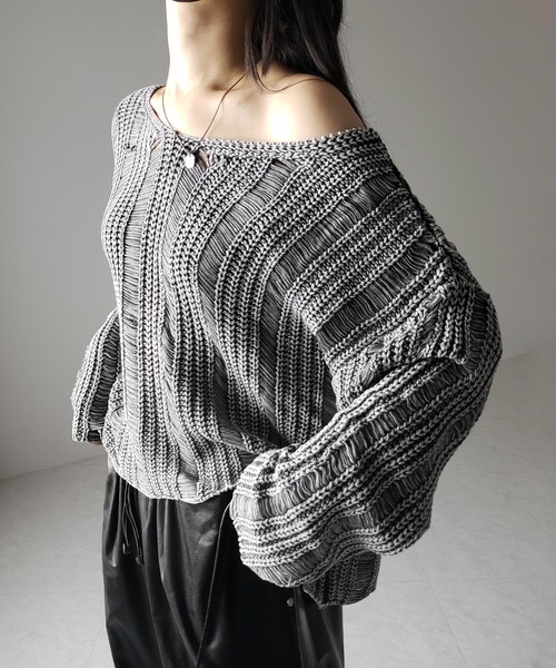 me+em select(ミームセレクト)の「※※【 4color 】ヴィンテージウォッシュクロップドオーバーニット / vintage wash cropped over knit(ニット/セーター・レディース・ブラック/ブラウン/ネイビー/グレー・FREE)」の3枚目の写真
