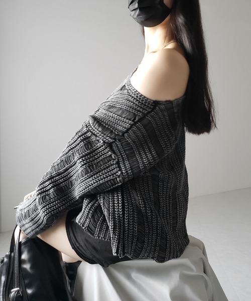 me+em select(ミームセレクト)の「※※【 4color 】ヴィンテージウォッシュクロップドオーバーニット / vintage wash cropped over knit(ニット/セーター・レディース・ブラック/ブラウン/ネイビー/グレー・FREE)」の7枚目の写真