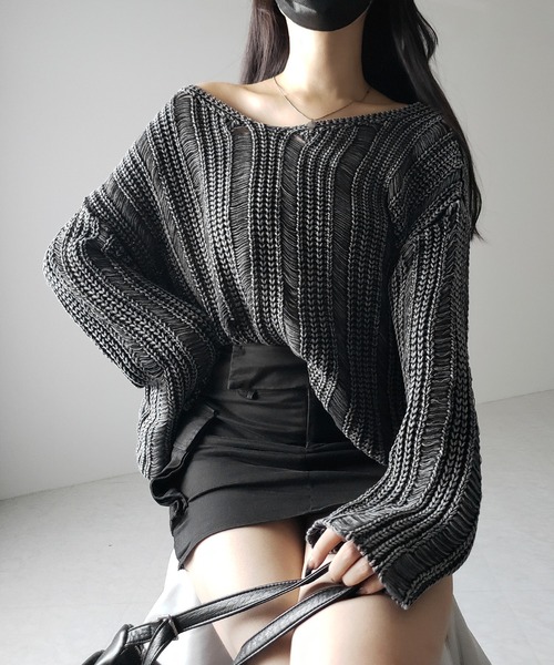 me+em select(ミームセレクト)の「※※【 4color 】ヴィンテージウォッシュクロップドオーバーニット / vintage wash cropped over knit(ニット/セーター・レディース・ブラック/ブラウン/ネイビー/グレー・FREE)」の9枚目の写真