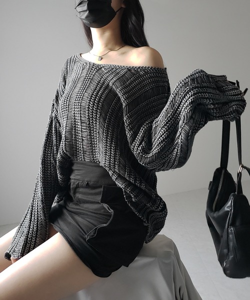 me+em select(ミームセレクト)の「※※【 4color 】ヴィンテージウォッシュクロップドオーバーニット / vintage wash cropped over knit(ニット/セーター・レディース・ブラック/ブラウン/ネイビー/グレー・FREE)」の8枚目の写真
