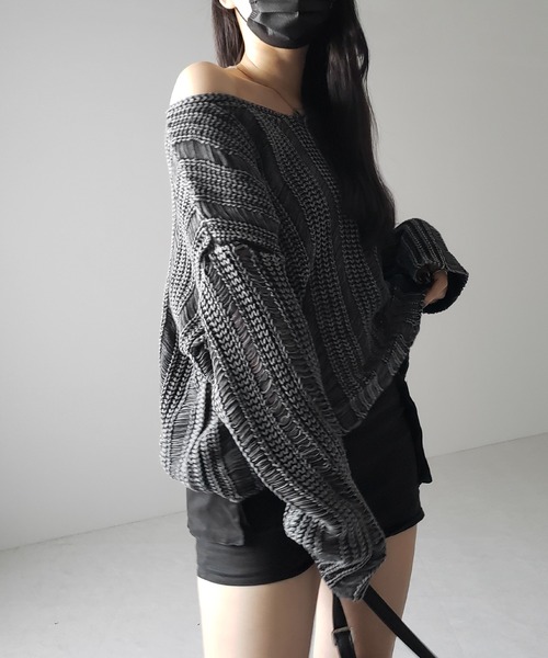 me+em select(ミームセレクト)の「※※【 4color 】ヴィンテージウォッシュクロップドオーバーニット / vintage wash cropped over knit(ニット/セーター・レディース・ブラック/ブラウン/ネイビー/グレー・FREE)」の12枚目の写真