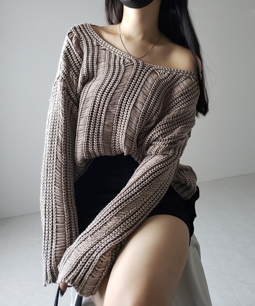 me+em select(ミームセレクト)の「※※【 4color 】ヴィンテージウォッシュクロップドオーバーニット / vintage wash cropped over knit(ニット/セーター・レディース・ブラック/ブラウン/ネイビー/グレー・FREE)」の19枚目の写真