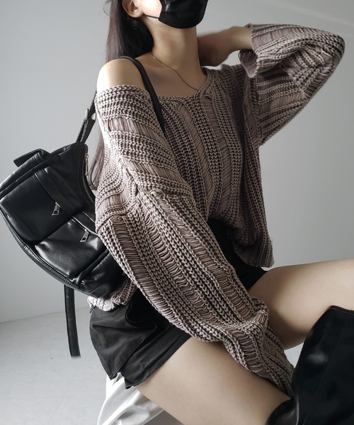 me+em select(ミームセレクト)の「※※【 4color 】ヴィンテージウォッシュクロップドオーバーニット / vintage wash cropped over knit(ニット/セーター・レディース・ブラック/ブラウン/ネイビー/グレー・FREE)」の21枚目の写真