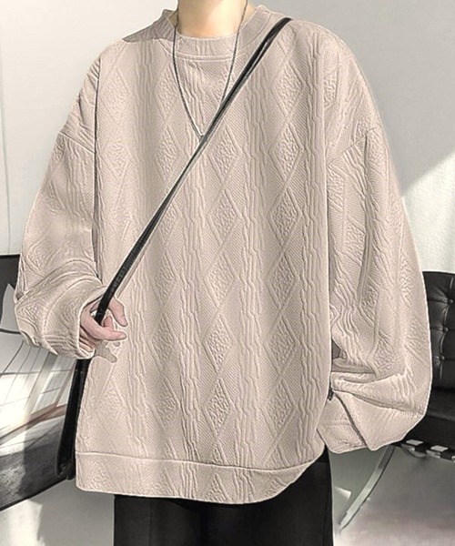 Anchor Smith（アンカー スミス）の「オーバーサイズケーブルエンボスカットソー（Tシャツ/カットソー・メンズ・ブラック/グレイッシュベージュ/ホワイト・L/M）」の3枚目の写真