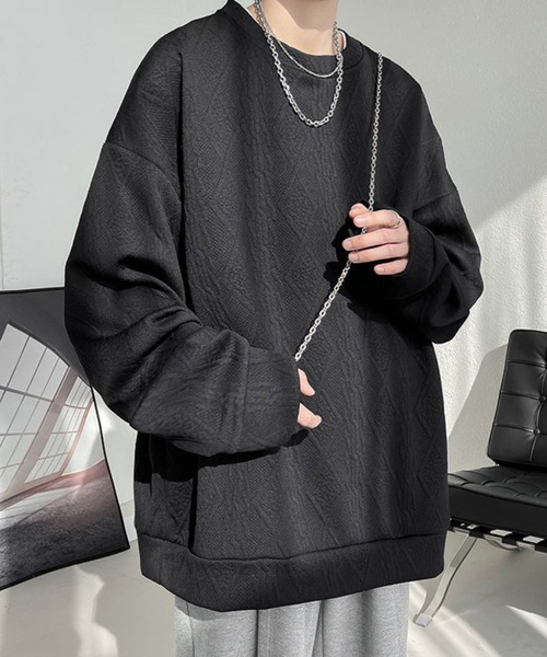 Anchor Smith（アンカー スミス）の「オーバーサイズケーブルエンボスカットソー（Tシャツ/カットソー・メンズ・ブラック/グレイッシュベージュ/ホワイト・L/M）」の18枚目の写真
