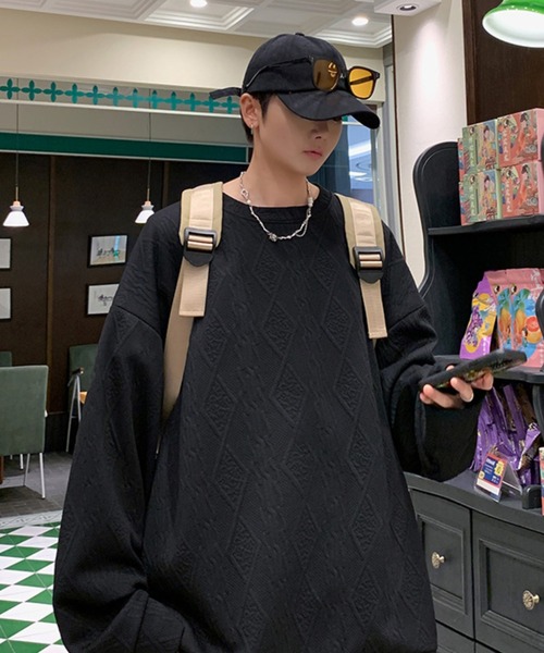 Anchor Smith（アンカー スミス）の「オーバーサイズケーブルエンボスカットソー（Tシャツ/カットソー・メンズ・ブラック/グレイッシュベージュ/ホワイト・L/M）」の8枚目の写真