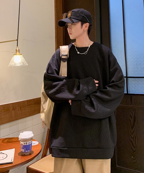 Anchor Smith（アンカー スミス）の「オーバーサイズケーブルエンボスカットソー（Tシャツ/カットソー・メンズ・ブラック/グレイッシュベージュ/ホワイト・L/M）」の7枚目の写真
