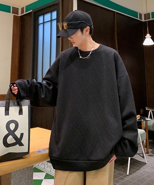 Anchor Smith（アンカー スミス）の「オーバーサイズケーブルエンボスカットソー（Tシャツ/カットソー・メンズ・ブラック/グレイッシュベージュ/ホワイト・L/M）」の14枚目の写真
